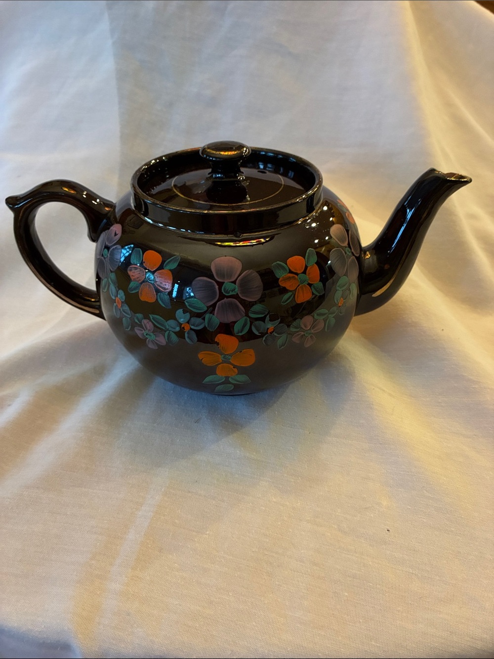 Vintage Hand-Painted Floral Ceramic Teapot